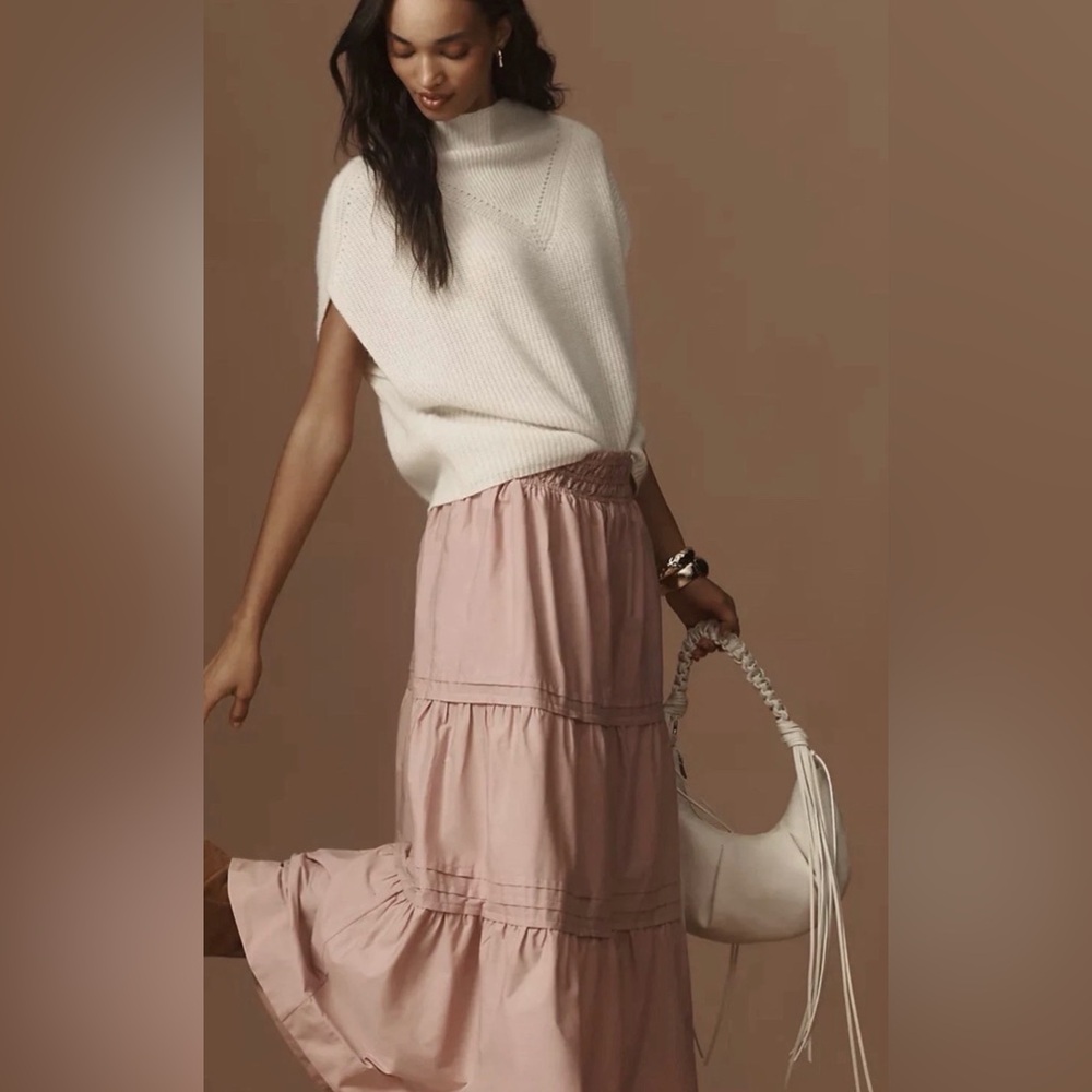 Anthropologie The Somerset Skirt Maxi Tiered Ruffle Smocked Waist Rose - Picture 3 of 7